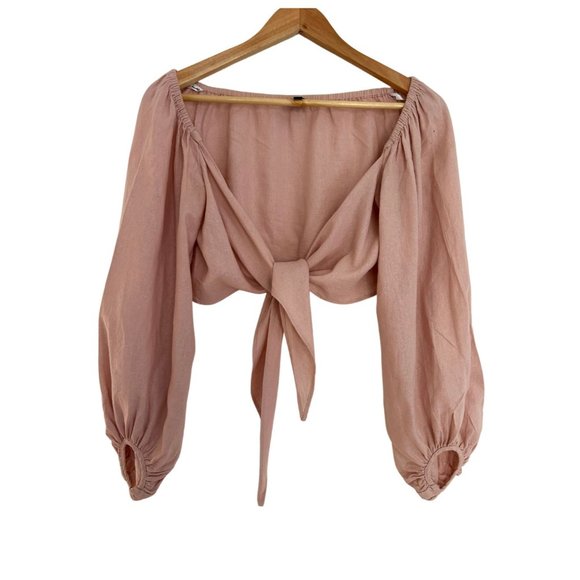 Pink Linen Tie Top - Bardot - Picture 1 of 5